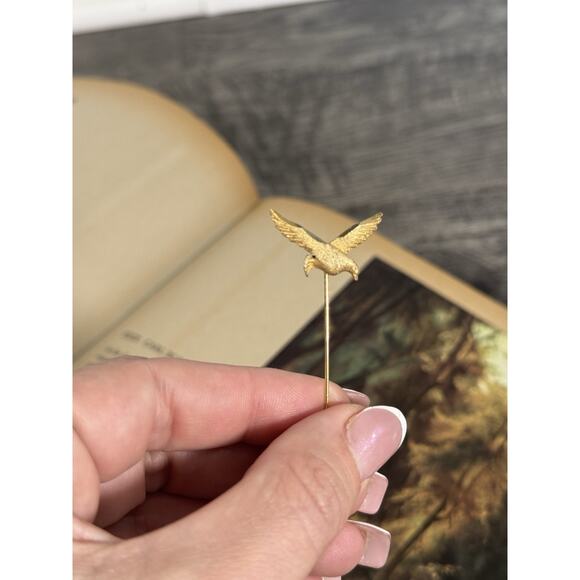Seagull Trio Bird In Flight Vintage Brooch Seagull Gold Tone Stick Pin MCM - Picture 4 of 8